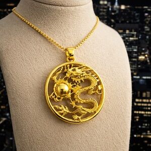 Gold Dragon Pendant Necklace